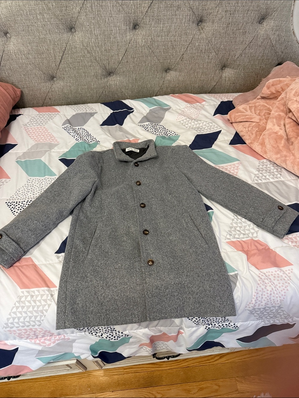 Women's Grey Wool-Blend Button Coat